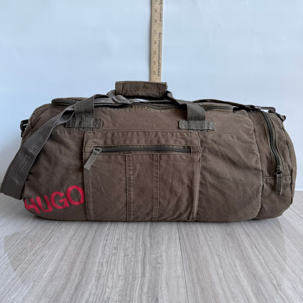 HUGO Boss Duffel Bag Mens Brown Vintage Travel Weekender Gym Y2K Utility